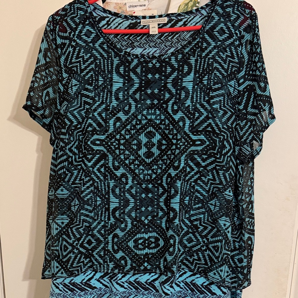 Dana Bachman Black and Blue Geometric Blouse